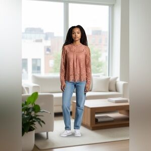 NWot Lace Long Sleeve Top in Rust